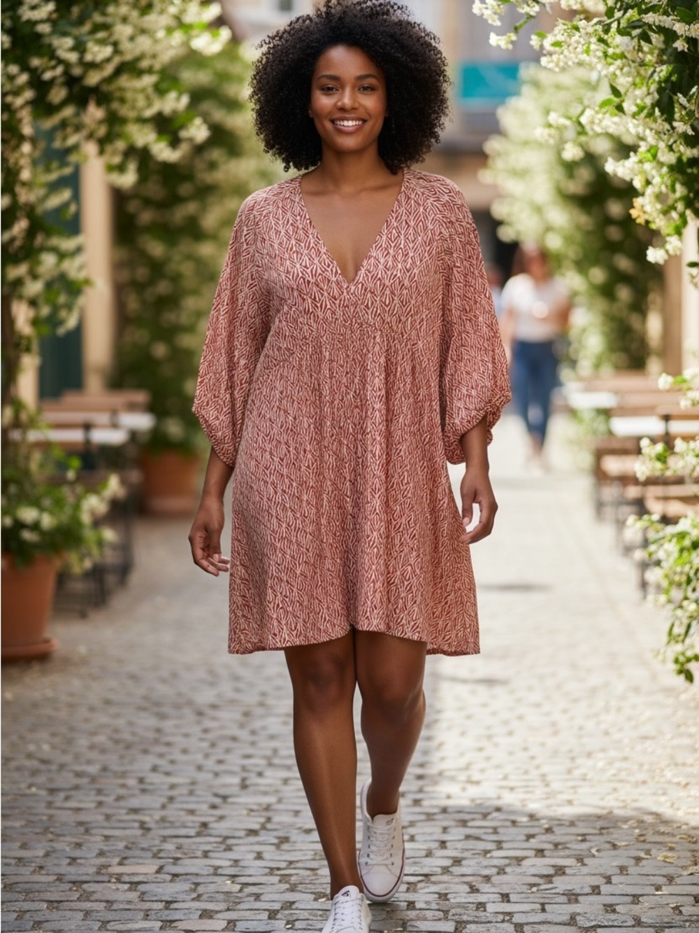 H&M Rust-Patterned V-Neck Short Cover up